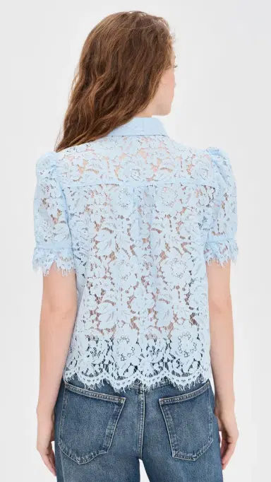 Generation Love Mina Lace Button Down hirt Light Blue | Thumbnail 3 Generation Love Mina Lace Button Down hirt Light Blue | Thumbnail 3