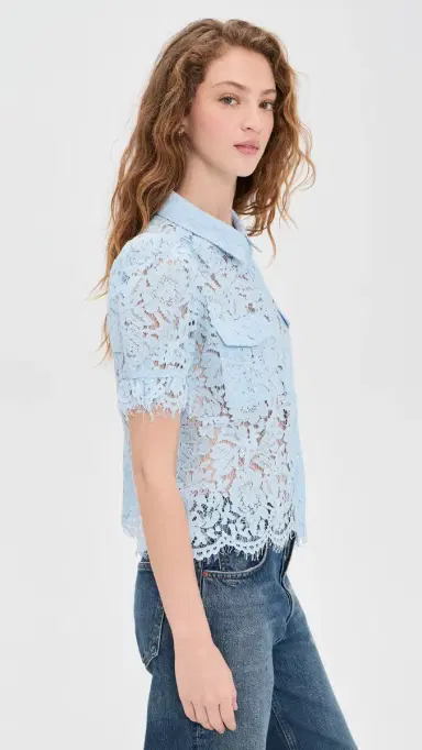Generation Love Mina Lace Button Down hirt Light Blue | Thumbnail 4 Generation Love Mina Lace Button Down hirt Light Blue | Thumbnail 4