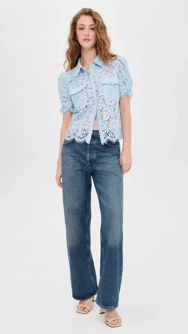 Generation Love Mina Lace Button Down hirt Light Blue | Thumbnail 5 Generation Love Mina Lace Button Down hirt Light Blue | Thumbnail 5