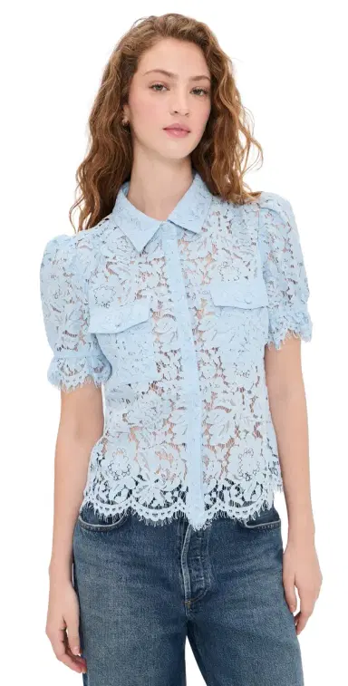 Generation Love Mina Lace Button Down hirt Light Blue | Thumbnail 1 Generation Love Mina Lace Button Down hirt Light Blue | Thumbnail 1