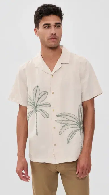 Marine Layer Embroidered Resort Shirt Cream/Green Palm | Thumbnail 2 Marine Layer Embroidered Resort Shirt Cream/Green Palm | Thumbnail 2