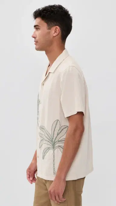 Marine Layer Embroidered Resort Shirt Cream/Green Palm | Thumbnail 4 Marine Layer Embroidered Resort Shirt Cream/Green Palm | Thumbnail 4