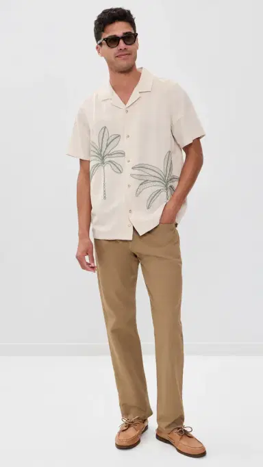 Marine Layer Embroidered Resort Shirt Cream/Green Palm | Thumbnail 5 Marine Layer Embroidered Resort Shirt Cream/Green Palm | Thumbnail 5