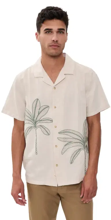 Marine Layer Embroidered Resort Shirt Cream/Green Palm | Thumbnail 1 Marine Layer Embroidered Resort Shirt Cream/Green Palm | Thumbnail 1