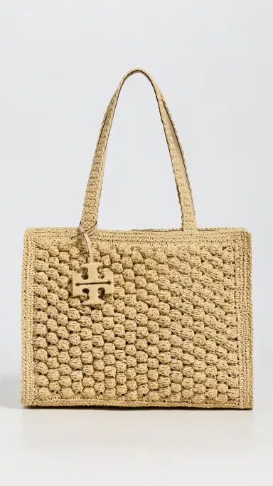 Tory Burch Ella Hand Crochet Popcorn Stitch Small Tote Bag Natural One Size | Thumbnail 2 Tory Burch Ella Hand Crochet Popcorn Stitch Small Tote Bag Natural One Size | Thumbnail 2