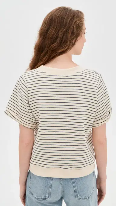perfectwhitetee French Terry Stripe V-neck Short Sleeve Sweatshirt Natural/Charcoal | Thumbnail 4 perfectwhitetee French Terry Stripe V-neck Short Sleeve Sweatshirt Natural/Charcoal | Thumbnail 4