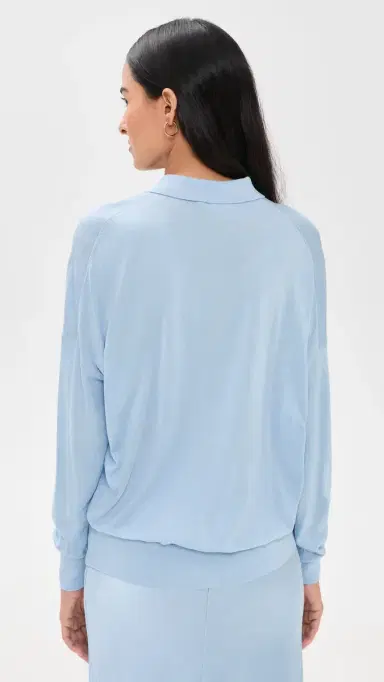 Renggli ilk Cashmere Boxy Long Sleeve Polo Azure | Thumbnail 3 Renggli ilk Cashmere Boxy Long Sleeve Polo Azure | Thumbnail 3