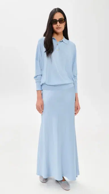 Renggli ilk Cashmere Boxy Long Sleeve Polo Azure | Thumbnail 5 Renggli ilk Cashmere Boxy Long Sleeve Polo Azure | Thumbnail 5