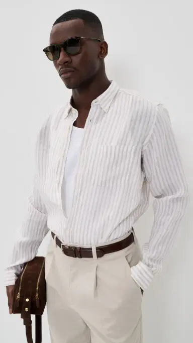 BOSS ong Sleeve inen Collared Shirt Open Beige | Thumbnail 2 BOSS ong Sleeve inen Collared Shirt Open Beige | Thumbnail 2