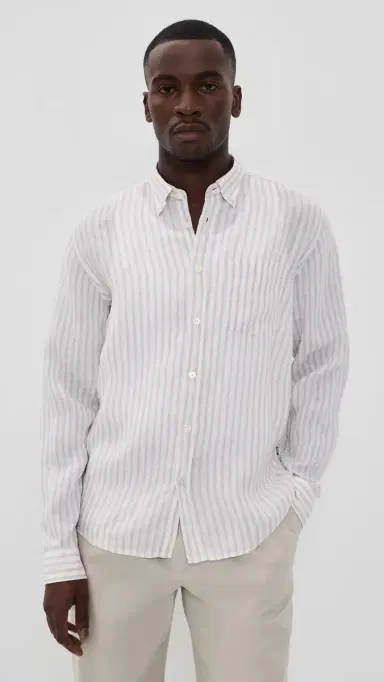 BOSS ong Sleeve inen Collared Shirt Open Beige | Thumbnail 3 BOSS ong Sleeve inen Collared Shirt Open Beige | Thumbnail 3