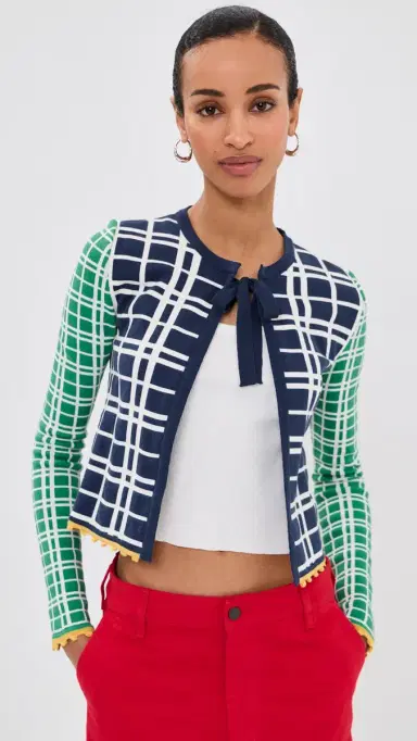 La DoubleJ Check e Cardigan ulticolor Green/Navy/Ecru | Thumbnail 2 La DoubleJ Check e Cardigan ulticolor Green/Navy/Ecru | Thumbnail 2