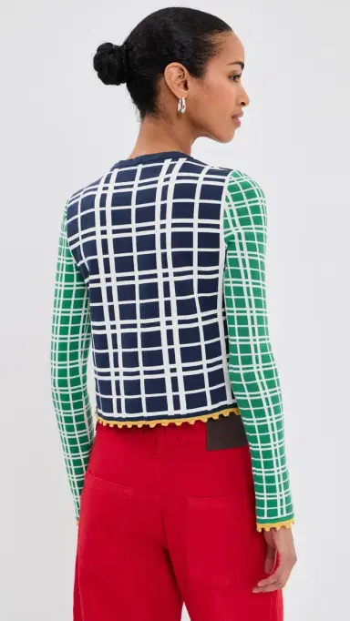 La DoubleJ Check e Cardigan ulticolor Green/Navy/Ecru | Thumbnail 3 La DoubleJ Check e Cardigan ulticolor Green/Navy/Ecru | Thumbnail 3