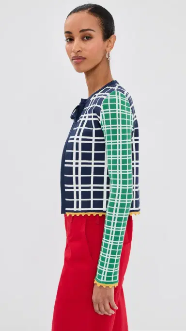 La DoubleJ Check e Cardigan ulticolor Green/Navy/Ecru | Thumbnail 4 La DoubleJ Check e Cardigan ulticolor Green/Navy/Ecru | Thumbnail 4