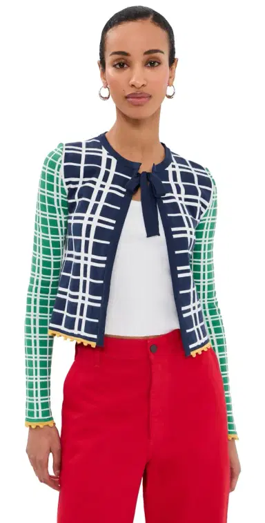 La DoubleJ Check e Cardigan ulticolor Green/Navy/Ecru | Thumbnail 1 La DoubleJ Check e Cardigan ulticolor Green/Navy/Ecru | Thumbnail 1