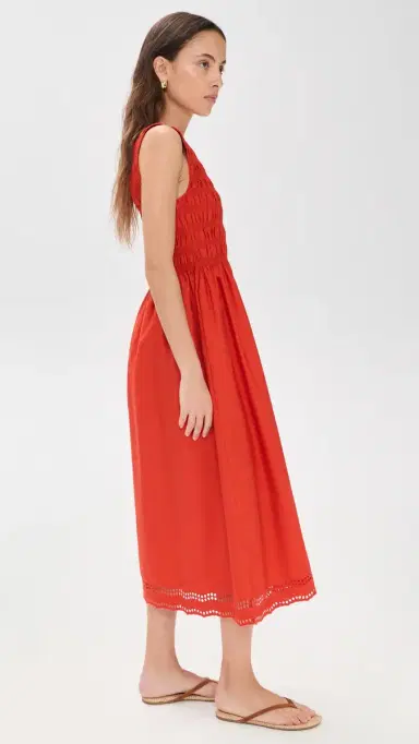 Madewell The Embroidered Melody Smocked Midi Dress Wild Poppy | Thumbnail 4 Madewell The Embroidered Melody Smocked Midi Dress Wild Poppy | Thumbnail 4