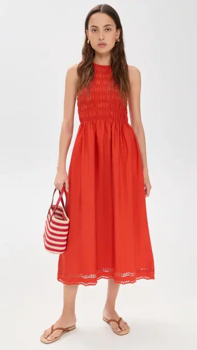 Madewell The Embroidered Melody Smocked Midi Dress Wild Poppy | Thumbnail 5 Madewell The Embroidered Melody Smocked Midi Dress Wild Poppy | Thumbnail 5