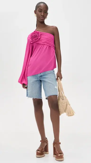 FARM Rio Pink Rose One Shoulder Blouse Pink | Thumbnail 5 FARM Rio Pink Rose One Shoulder Blouse Pink | Thumbnail 5