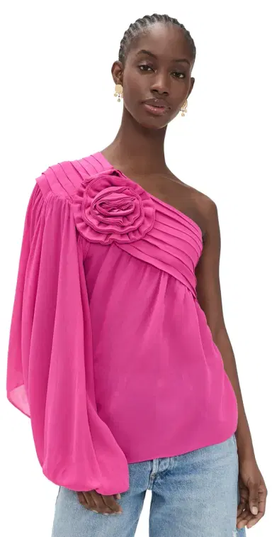 FARM Rio Pink Rose One Shoulder Blouse Pink | Thumbnail 1 FARM Rio Pink Rose One Shoulder Blouse Pink | Thumbnail 1