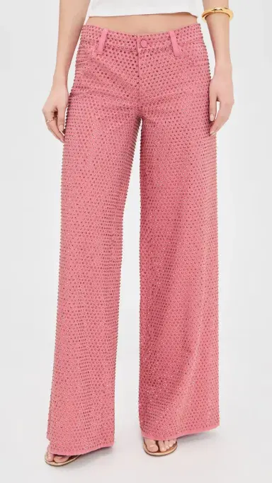ALICE + OLIVIA Amazing Low Rise Embellished Baggy Jeans Deep Rose/Rose Gold | Thumbnail 2 ALICE + OLIVIA Amazing Low Rise Embellished Baggy Jeans Deep Rose/Rose Gold | Thumbnail 2