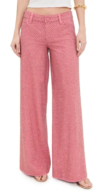 ALICE + OLIVIA Amazing Low Rise Embellished Baggy Jeans Deep Rose/Rose Gold | Thumbnail 1 ALICE + OLIVIA Amazing Low Rise Embellished Baggy Jeans Deep Rose/Rose Gold | Thumbnail 1