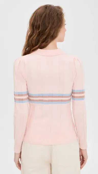 Rowing Blazers Knit Intarsia Stripe Long Sleeve Polo Pink | Thumbnail 3 Rowing Blazers Knit Intarsia Stripe Long Sleeve Polo Pink | Thumbnail 3