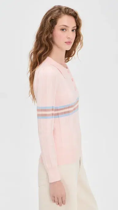 Rowing Blazers Knit Intarsia Stripe Long Sleeve Polo Pink | Thumbnail 4 Rowing Blazers Knit Intarsia Stripe Long Sleeve Polo Pink | Thumbnail 4