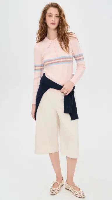 Rowing Blazers Knit Intarsia Stripe Long Sleeve Polo Pink | Thumbnail 5 Rowing Blazers Knit Intarsia Stripe Long Sleeve Polo Pink | Thumbnail 5
