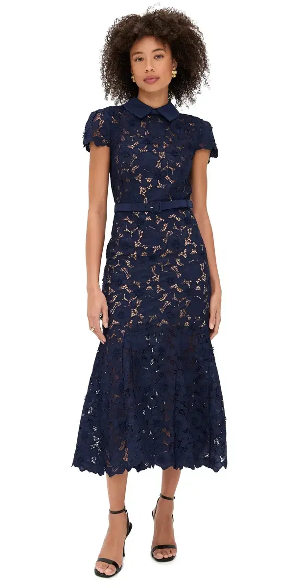 Navy Guipure Lace Midi Dress Navy Navy Guipure Lace Midi Dress Navy