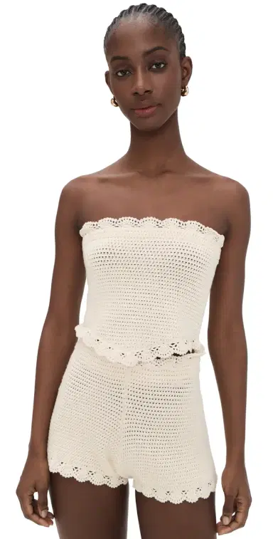 POSSE Dylan Crochet Strapless Top Pearl | Thumbnail 1 POSSE Dylan Crochet Strapless Top Pearl | Thumbnail 1