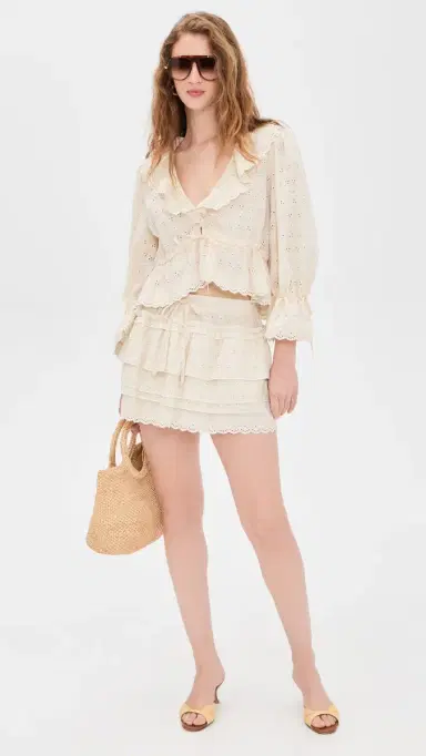 Wayf Sophia Ruffle Skirt Beige | Thumbnail 5 Wayf Sophia Ruffle Skirt Beige | Thumbnail 5