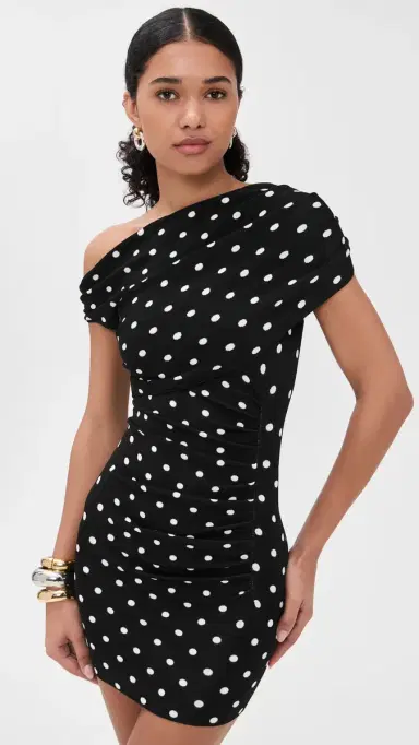 Self-Portrait Polka Dot Draped Knit ini Dress Black / White | Thumbnail 2 Self-Portrait Polka Dot Draped Knit ini Dress Black / White | Thumbnail 2