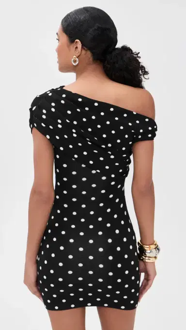 Self-Portrait Polka Dot Draped Knit ini Dress Black / White | Thumbnail 3 Self-Portrait Polka Dot Draped Knit ini Dress Black / White | Thumbnail 3
