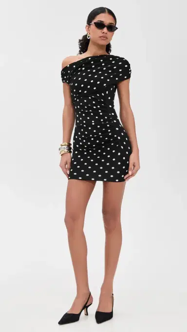 Self-Portrait Polka Dot Draped Knit ini Dress Black / White | Thumbnail 5 Self-Portrait Polka Dot Draped Knit ini Dress Black / White | Thumbnail 5