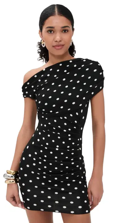 Self-Portrait Polka Dot Draped Knit ini Dress Black / White | Thumbnail 1 Self-Portrait Polka Dot Draped Knit ini Dress Black / White | Thumbnail 1