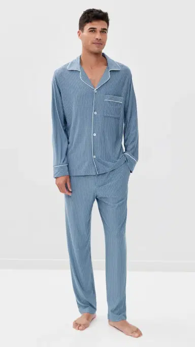 Eberjey William Modal Printed Long Pajamas et Duo tripe late Blue/ | Thumbnail 2 Eberjey William Modal Printed Long Pajamas et Duo tripe late Blue/ | Thumbnail 2