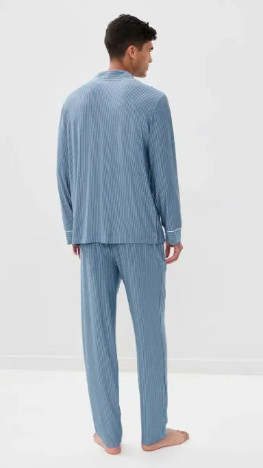 Eberjey William Modal Printed Long Pajamas et Duo tripe late Blue/ | Thumbnail 3 Eberjey William Modal Printed Long Pajamas et Duo tripe late Blue/ | Thumbnail 3