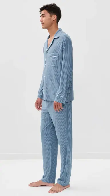 Eberjey William Modal Printed Long Pajamas et Duo tripe late Blue/ | Thumbnail 4 Eberjey William Modal Printed Long Pajamas et Duo tripe late Blue/ | Thumbnail 4