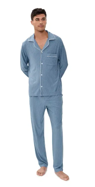 Eberjey William Modal Printed Long Pajamas et Duo tripe late Blue/ | Thumbnail 1 Eberjey William Modal Printed Long Pajamas et Duo tripe late Blue/ | Thumbnail 1