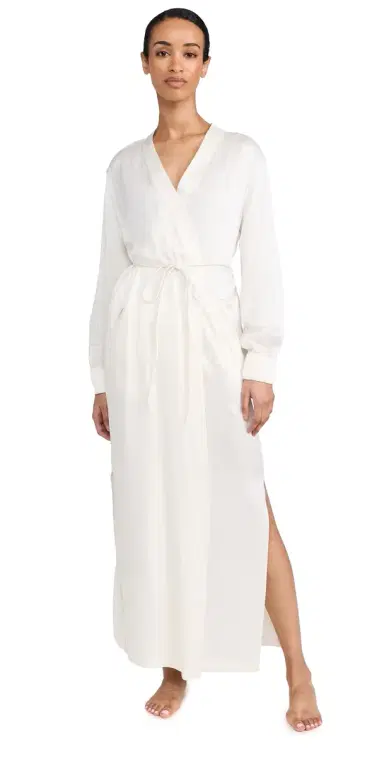 Lunya Washable Silk Long Robe Tranquil White | Thumbnail 1 Lunya Washable Silk Long Robe Tranquil White | Thumbnail 1