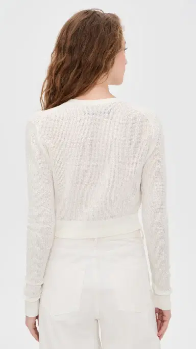 Enza Costa inen Open Knit Cropped V Neck Cardigan Off White | Thumbnail 3 Enza Costa inen Open Knit Cropped V Neck Cardigan Off White | Thumbnail 3
