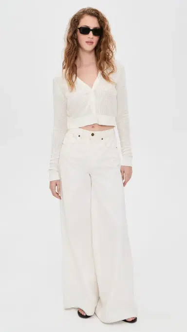 Enza Costa inen Open Knit Cropped V Neck Cardigan Off White | Thumbnail 5 Enza Costa inen Open Knit Cropped V Neck Cardigan Off White | Thumbnail 5