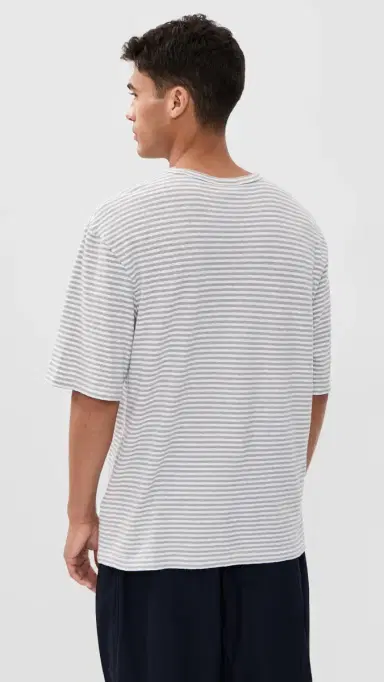 OFFICINE GÉNÉRALE Elden Linen ini Stripe Tee Heather Grey/White | Thumbnail 3 OFFICINE GÉNÉRALE Elden Linen ini Stripe Tee Heather Grey/White | Thumbnail 3