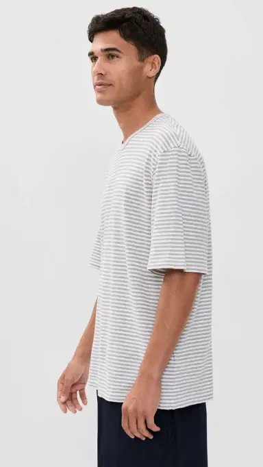 OFFICINE GÉNÉRALE Elden Linen ini Stripe Tee Heather Grey/White | Thumbnail 4 OFFICINE GÉNÉRALE Elden Linen ini Stripe Tee Heather Grey/White | Thumbnail 4