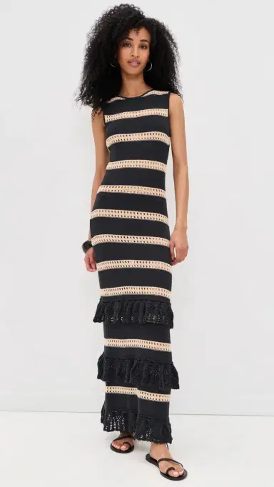 RAILS Ana Ruffle Tiered Dress Black Oat tripe | Thumbnail 2 RAILS Ana Ruffle Tiered Dress Black Oat tripe | Thumbnail 2