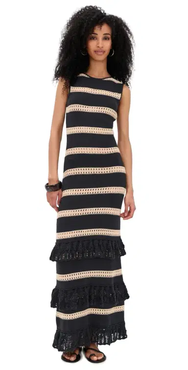RAILS Ana Ruffle Tiered Dress Black Oat tripe | Thumbnail 1 RAILS Ana Ruffle Tiered Dress Black Oat tripe | Thumbnail 1