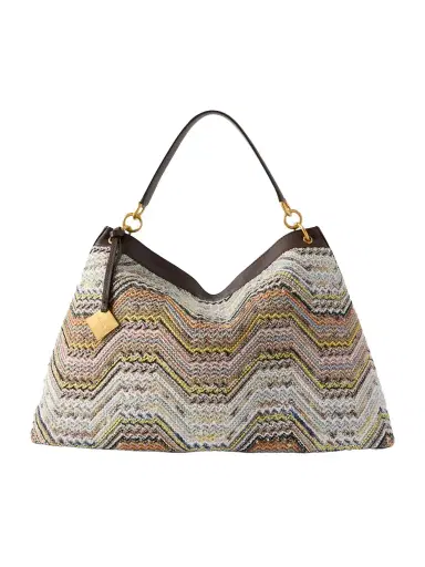 Missoni Sequined-embellished Striped Leather-trimmed Woven Shoulder Bag | Thumbnail 1 Missoni Sequined-embellished Striped Leather-trimmed Woven Shoulder Bag | Thumbnail 1