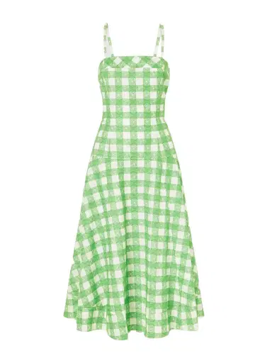 Rosie Assoulin Drope Me A Note Checked Cotton Midi Dress | Thumbnail 1 Rosie Assoulin Drope Me A Note Checked Cotton Midi Dress | Thumbnail 1