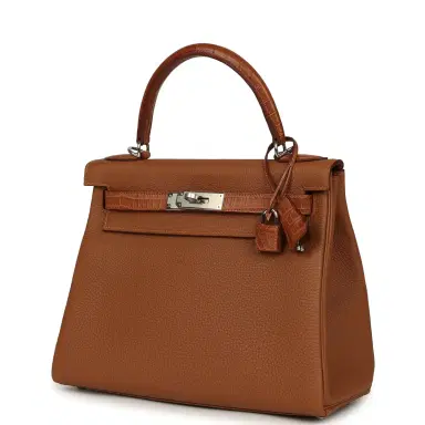 HERMÈS Hermes Kelly Retourne 28 Gold Togo and Matte Porosus Crocodile Touch Palladium Hardware | Thumbnail 5 HERMÈS Hermes Kelly Retourne 28 Gold Togo and Matte Porosus Crocodile Touch Palladium Hardware | Thumbnail 5
