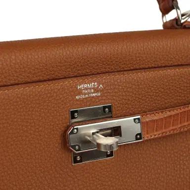 HERMÈS Hermes Kelly Retourne 28 Gold Togo and Matte Porosus Crocodile Touch Palladium Hardware | Thumbnail 7 HERMÈS Hermes Kelly Retourne 28 Gold Togo and Matte Porosus Crocodile Touch Palladium Hardware | Thumbnail 7
