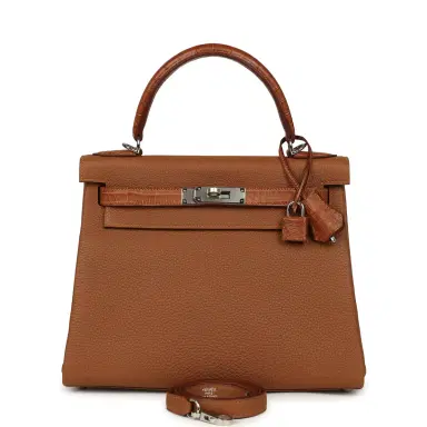 HERMÈS Hermes Kelly Retourne 28 Gold Togo and Matte Porosus Crocodile Touch Palladium Hardware | Thumbnail 1 HERMÈS Hermes Kelly Retourne 28 Gold Togo and Matte Porosus Crocodile Touch Palladium Hardware | Thumbnail 1